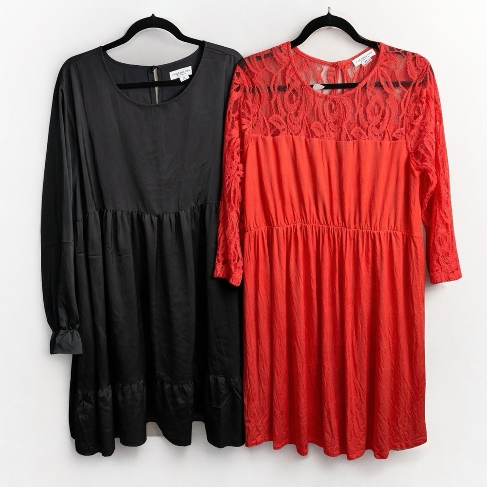 Chicsoul Dress Lot Of 2 | Black Long‎ Sleeve Empire Waist & Coral Lace Detail 3X